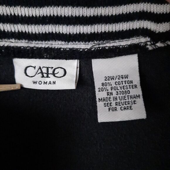 Cato Velour Black Track Jacket Size 22W-24W White Stripes Cotton Blend Y2K Style - Picture 9 of 10